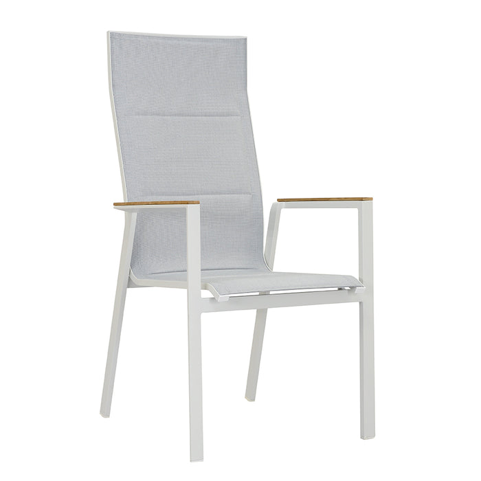 ZEO LIVING Chelsea Stapelstuhl hoch Alu gepaddet weiß/gentle grey m. Teakarm