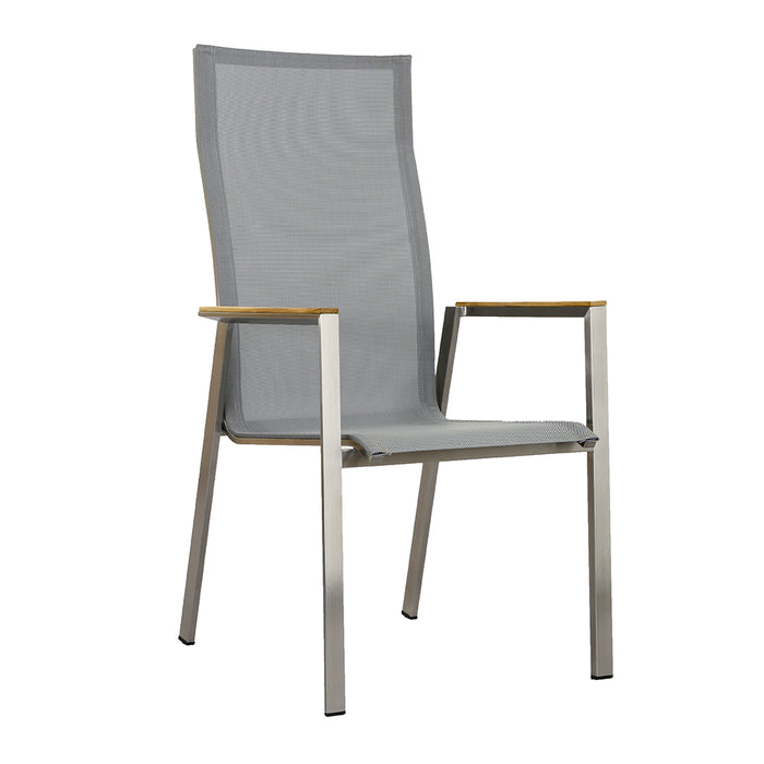 ZEO LIVING Chelsea Stapelstuhl hoch Edelstahl silver black m.Teakarm