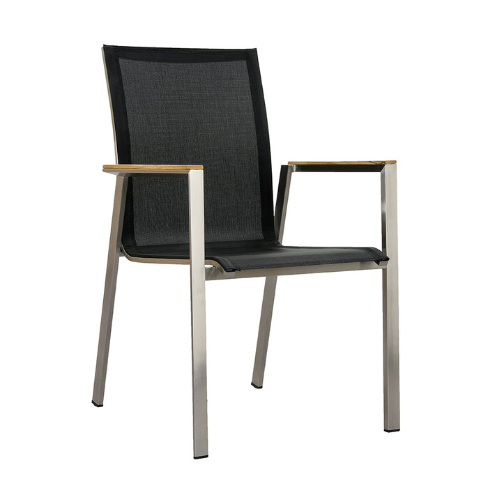 ZEO LIVING Chelsea Stapelstuhl Edelstahl black m. Teakarm