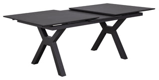 Der DeVries Ausziehtisch Hammond 200/260x90cm in Dunkelgrau, mit X-förmigen Beinen und mattem Finish, ist ideal für jede Umgebung. Sein robustes Aluminium-Gestell garantiert langlebigen Stil und Gebrauch.