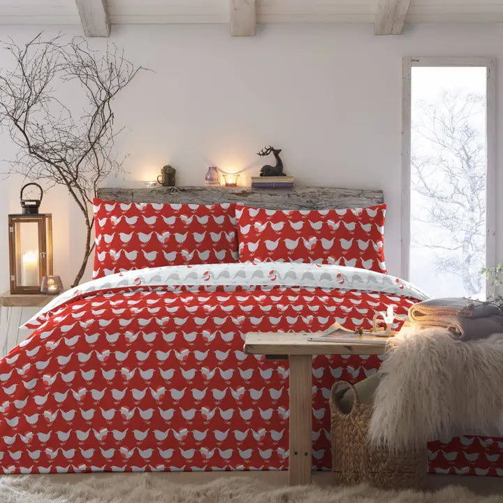 Zeo Living Weihnachtsbettwäsche Robin rot