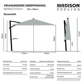 Madison Ampelschirm Monaco Flex 300x300cm