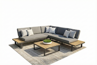 ZEO LIVING Loungegruppe "Yucatan" Anthrazit Teakholz