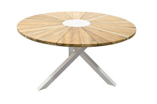 Zeo Living Gartentisch "Berlin" 135cm Teak/Edelstahl weiß