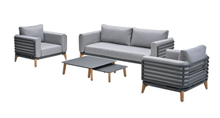 GARDEN IMPRESSIONS Lounge-Sofa Set Carmen 5tlg. Carbon Black/Grau/Teaklook