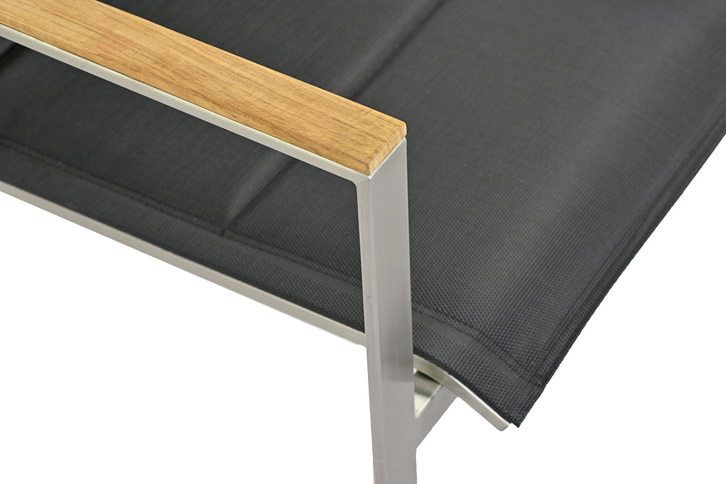 Zeo Living Stapelsessel Chelsea Edelstahl Black mit QDF und Teakarmlehne